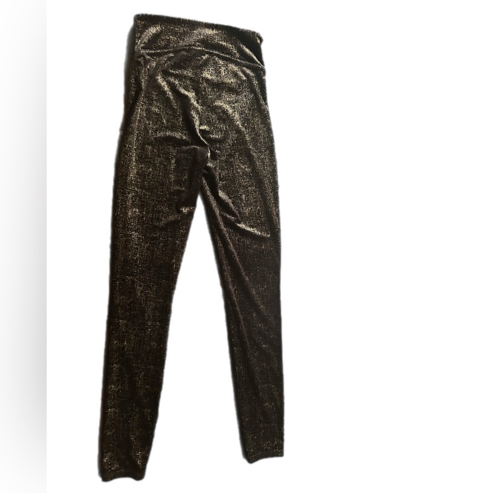 SPANX Velvet Shine Leggings Pull-On Elastic Waist in Black & Gold‎ Sz XS